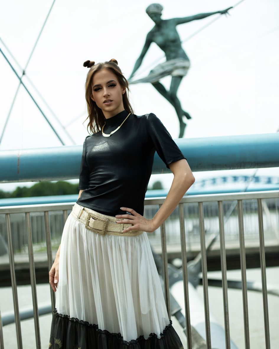 125008 MAXI CREAM/BLACK SILK SKIRT WITH FRILL  - By Rieske image 1
