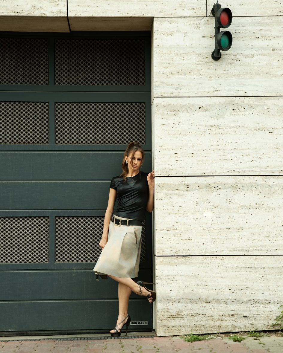 125005 PISTACHIO GREEN LEATHER SKIRT WITH DOUBLE FOLD  - By Rieske image 4