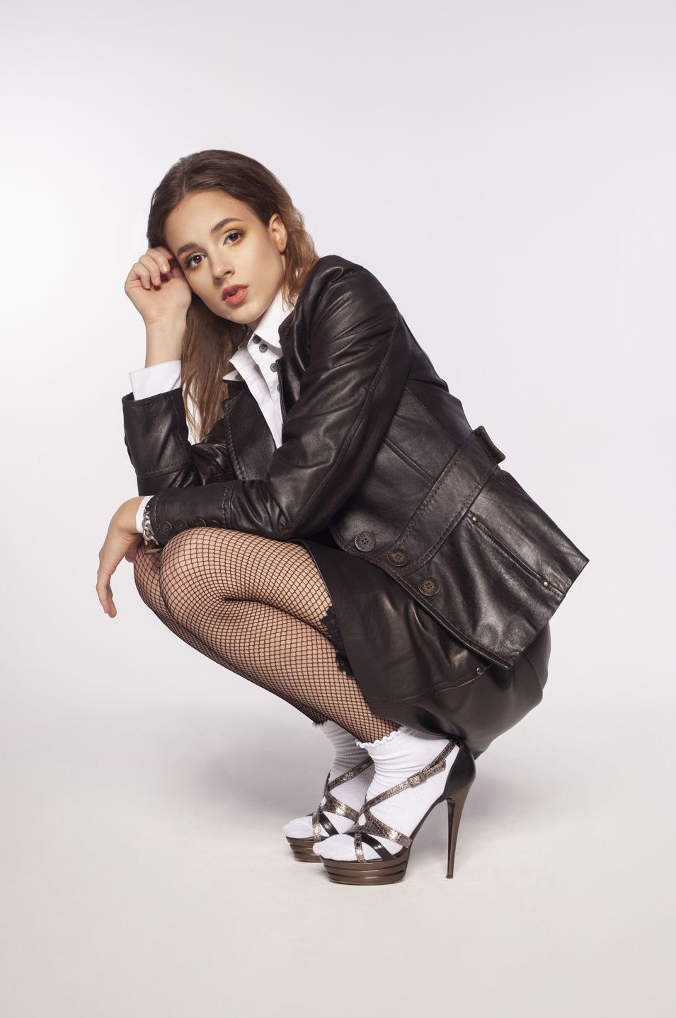 leather skirt, leather skirt ﻿with petticoat finished with lace, black leather skirt, black envelope skirt, leather mini skirt, envelope leather mini skirt