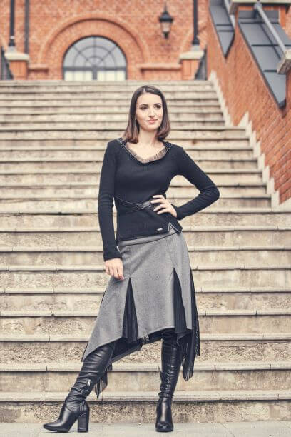 woolen skirt, gray skirt, godet skirt, flared skirt, must have skirt