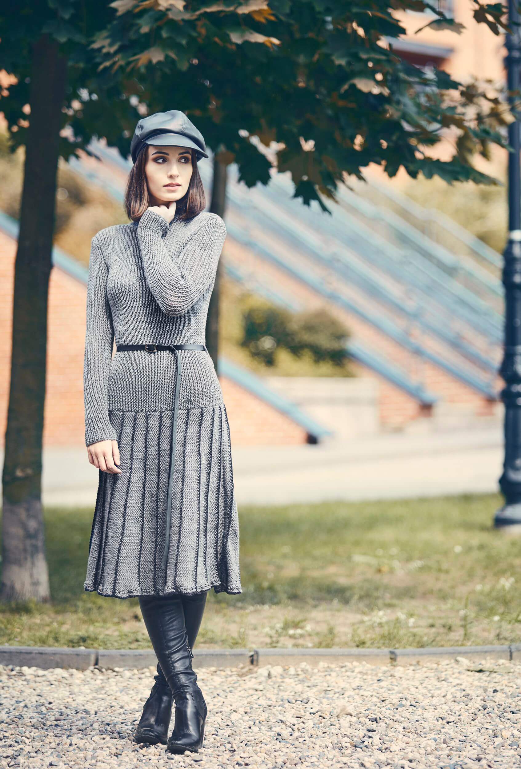 handmade dress, gray dress, 100% wool dress, over the knee dress, woolen dress, hand knitted dress, must have dress