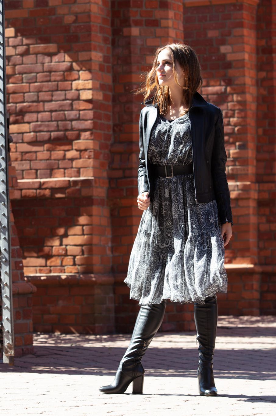 midi silk dress paisley, flared midi dress, silk dress, midi dress with hand crafted leather beltelt, must have dress, polish designer midi dress