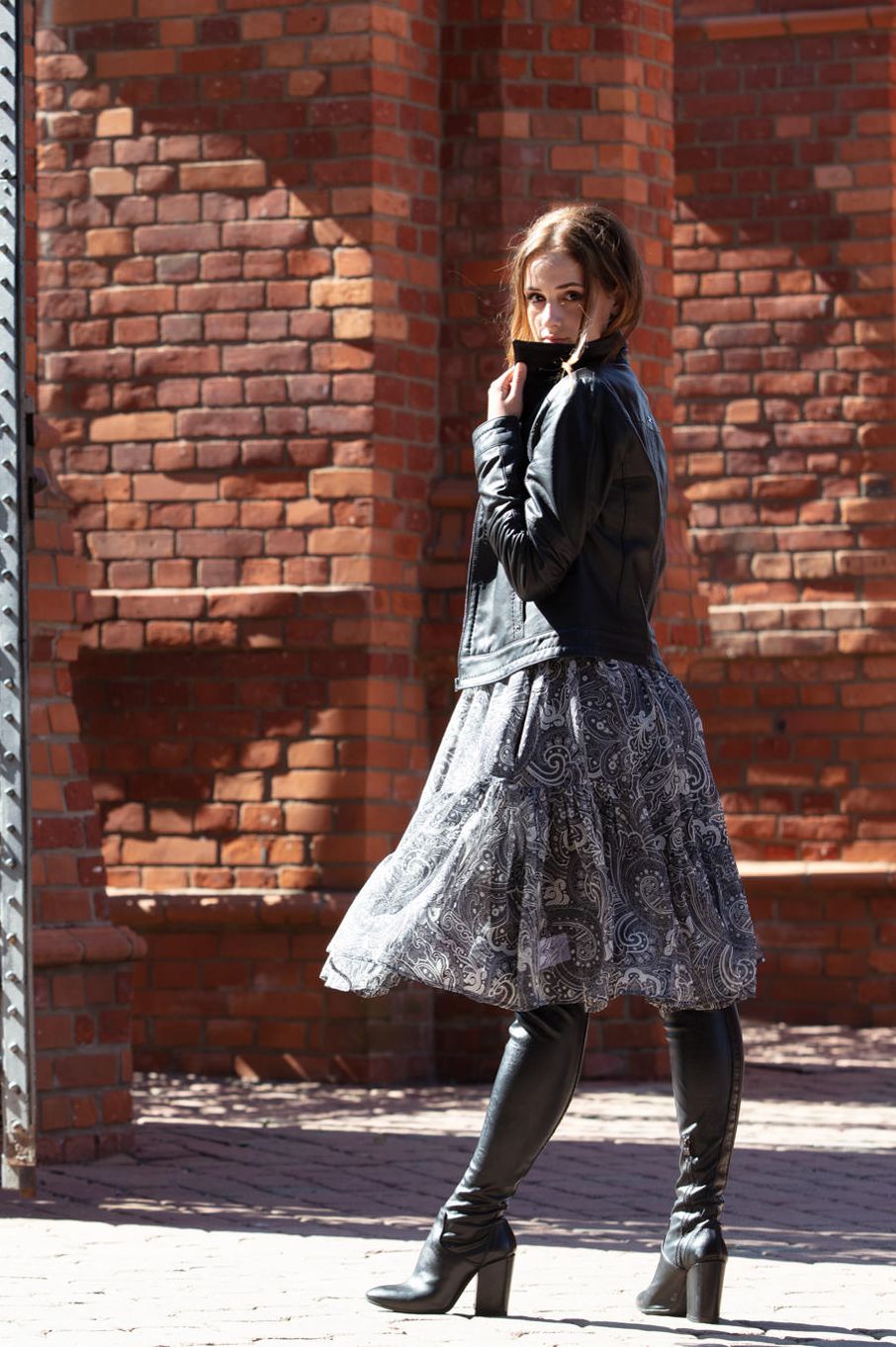 midi silk dress paisley, flared midi dress, silk dress, midi dress with hand crafted leather beltelt, must have dress, polish designer midi dress