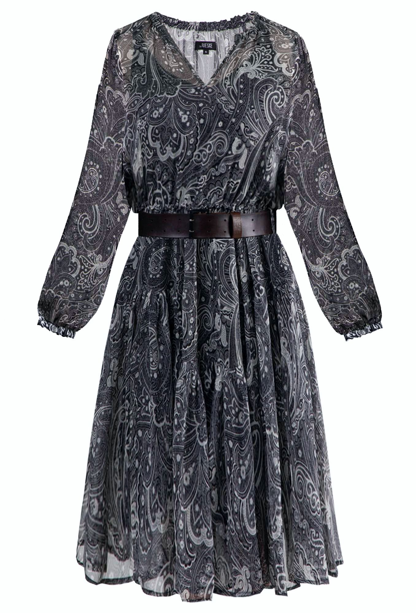 midi silk dress paisley, flared midi dress, silk dress, midi dress with hand crafted leather beltelt, must have dress, polish designer midi dress