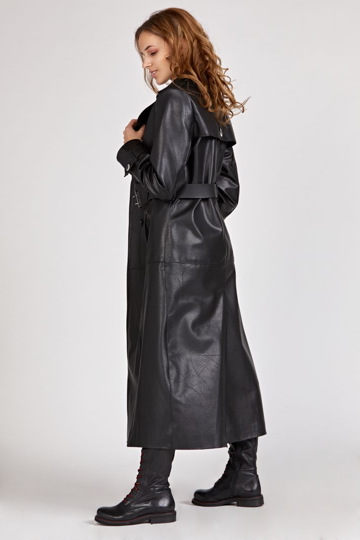 women's maxi leather trench coat, long Italian leather trench coat, black maxi leather coat, Italian leather coat, natural leather coat with a snake pattern, long black natural leather trench, long leather coats, leather by rieske trench, black trench, long leather trench