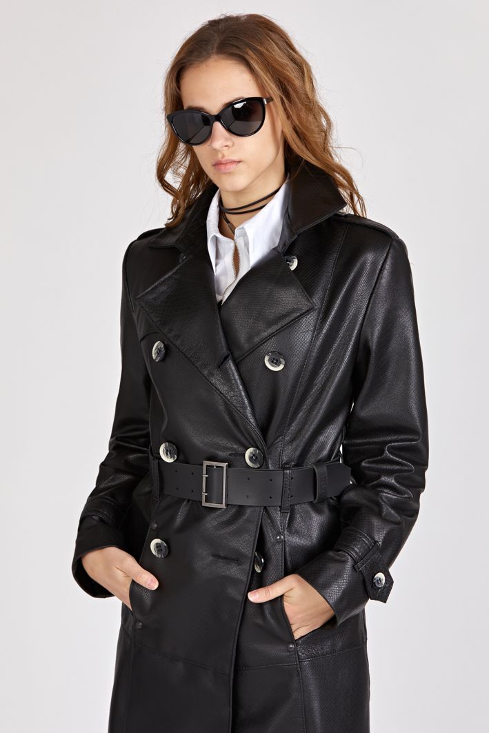 women's maxi leather trench coat, long Italian leather trench coat, black maxi leather coat, Italian leather coat, natural leather coat with a snake pattern, long black natural leather trench, long leather coats, leather by rieske trench, black trench, long leather trench