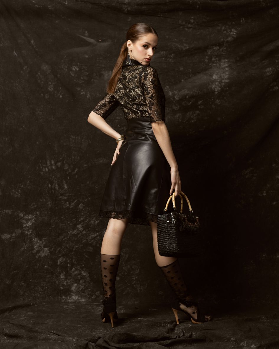lace and leather dress, lace leather dress, black party dress, elegant black dress, little black dress, evening dress, polish brand, polish fashion designer