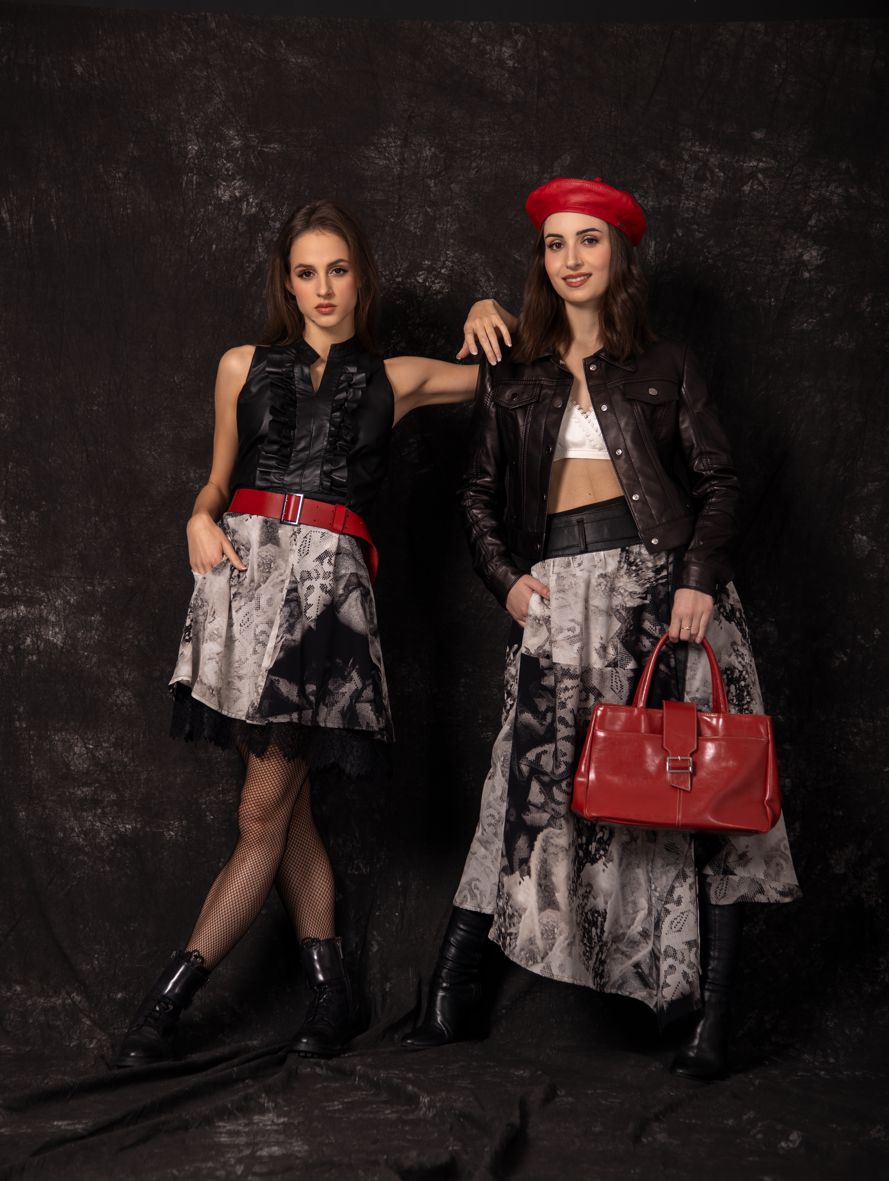 maxi skirt made of silk and leather, silk skirt with leather yoke, long envelope skirt, asymmetrical maxi skirt, long skirt with yoke made of natural leather and silk