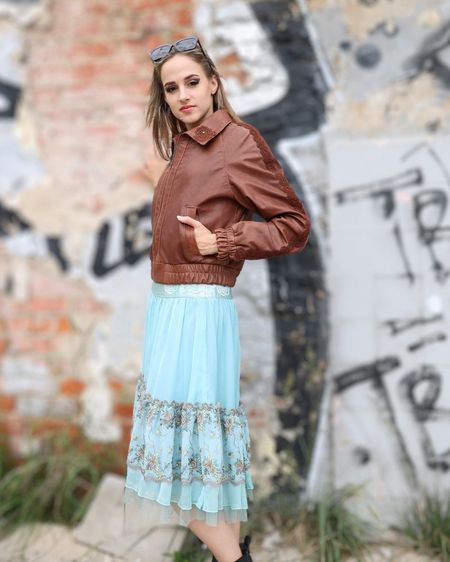 126006 Aquamarine Asymmetrical Silk Skirt – Elira