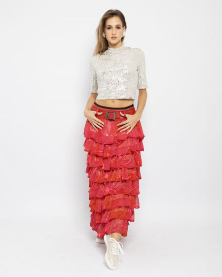 122003 Raspberry Silk Maxi Skirt