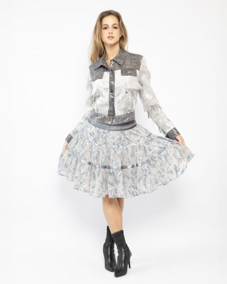 224006 Silk Skirt with Glitter