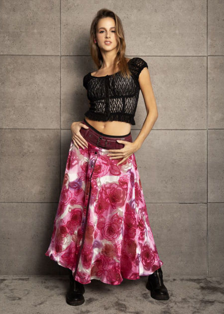 224009 Magenta Half‑Circle Silk Skirt 