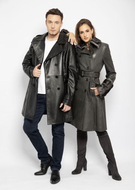 218002 Gray Leather Coat