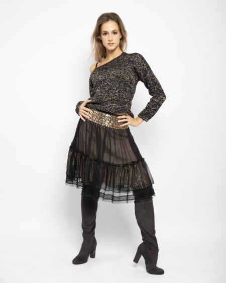 124012 Black Skirt With Silk Frill