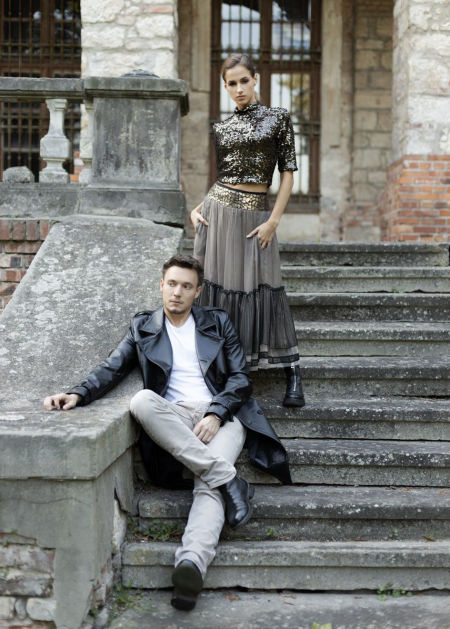 124001 Taupe/Black Skirt With Silk Frill 