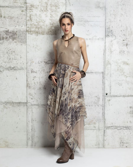 123004 Asymmetrical Silk Dress Beige