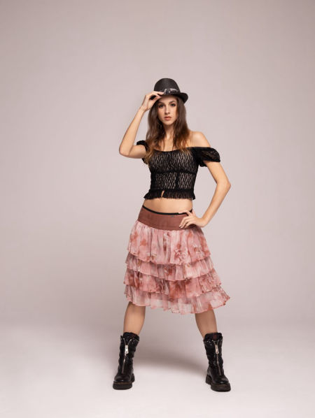 223019 SILK SKIRT WITH FRILLS INDIAN ROSE