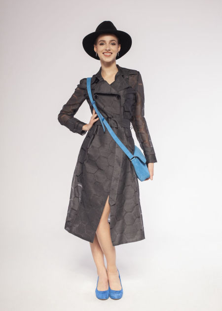 119004 GRAY SILK TRENCH COAT