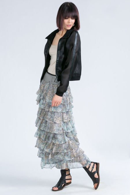 120011 Gray Maxi Skirt With Frills