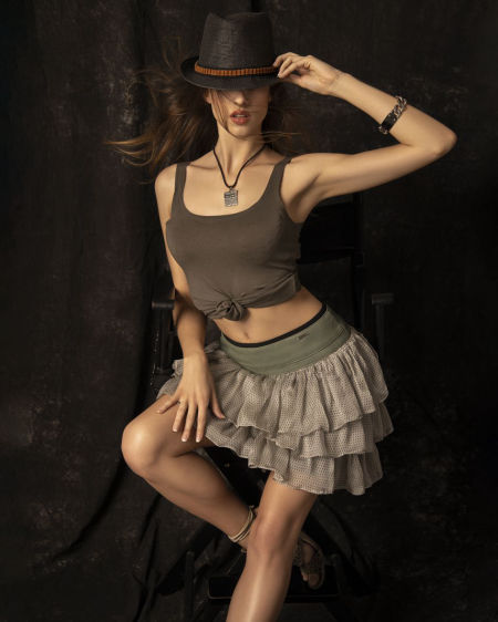 122002 SILK SKIRT WITH FRILLS OLIVE