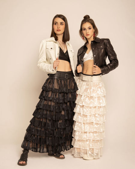 122003 Cream Maxi Skirt With Silk Frills