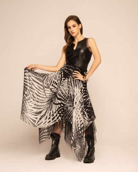 122005 Asymmetric Silk Dress B&W