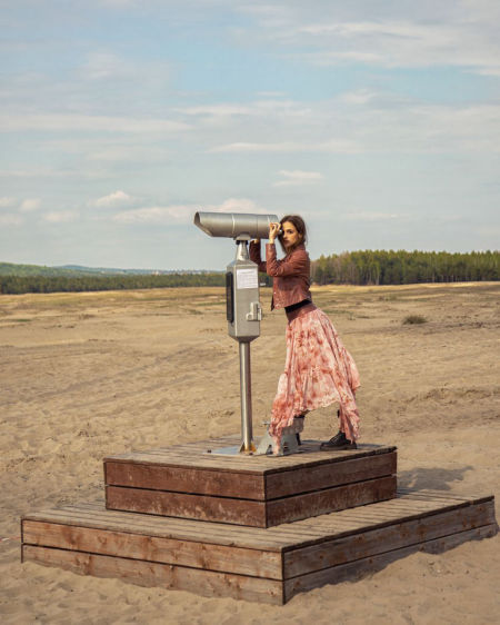 122013 Pink Maxi Silk Skirt