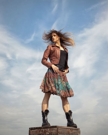 119006 Silk Skirt With Leather Yoke Multicolor