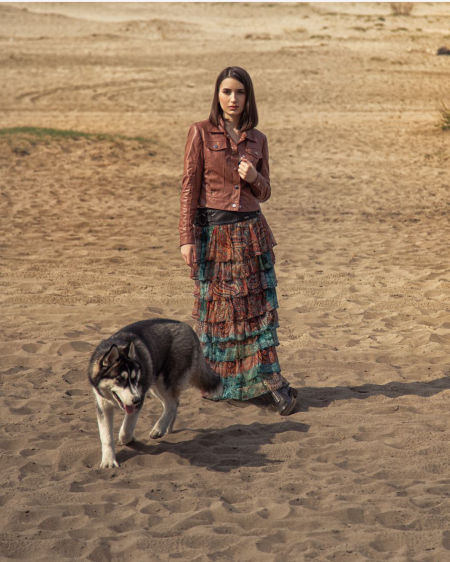 220013 Silk Maxi Skirt With Frills Multicolor