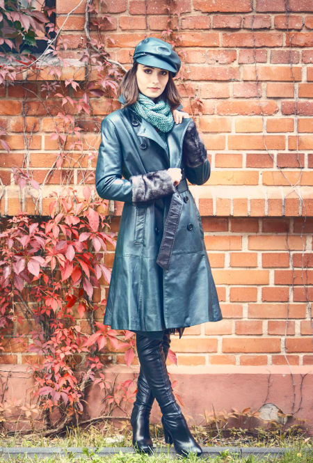 218002 Green Leather Coat