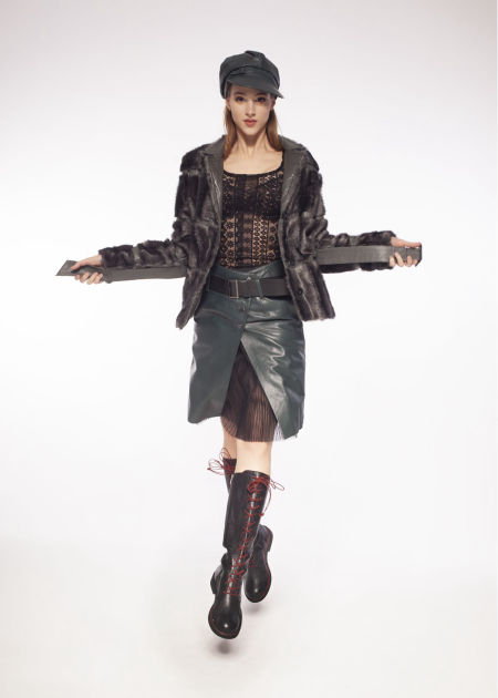 218004 Green Leather Flat Cap