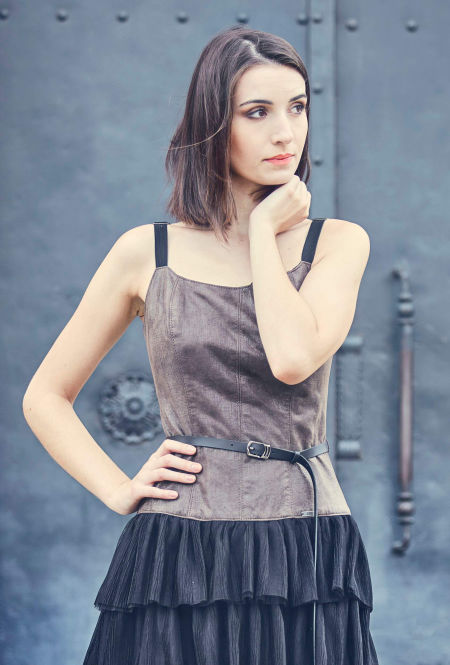 218005 Brown & Black Leather Corset Dress