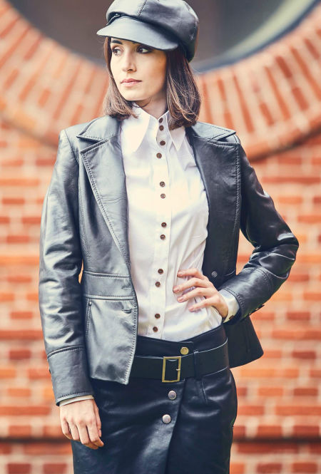 218008 Gray Leather Jacket