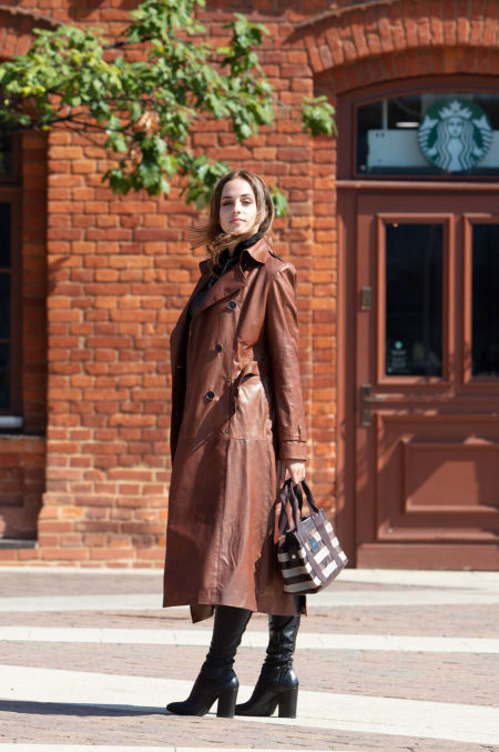 219001 Leather Trench Coat Brown