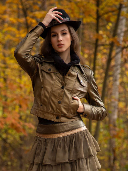 223010 Leather Jacket Olive