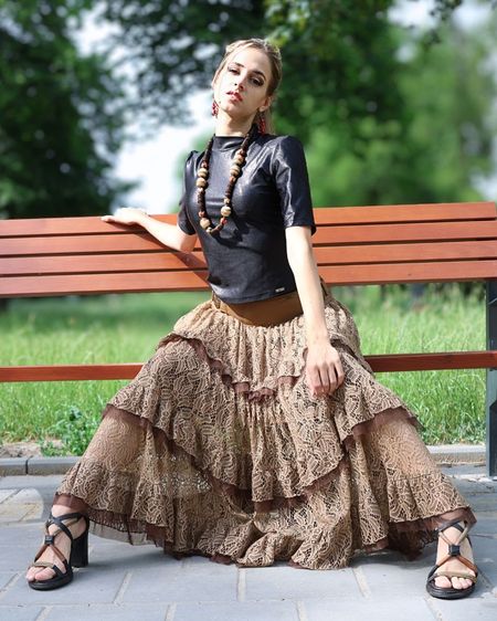126004 Lace Maxi Skirt Camel – Aurora Lace